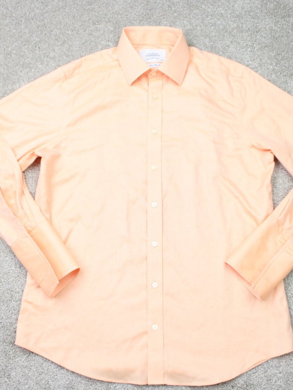 Charles Tyrwhitt Shirt Mens 16, 33 Orange Non-Iron Slim Fit Cotton Long Sleeve